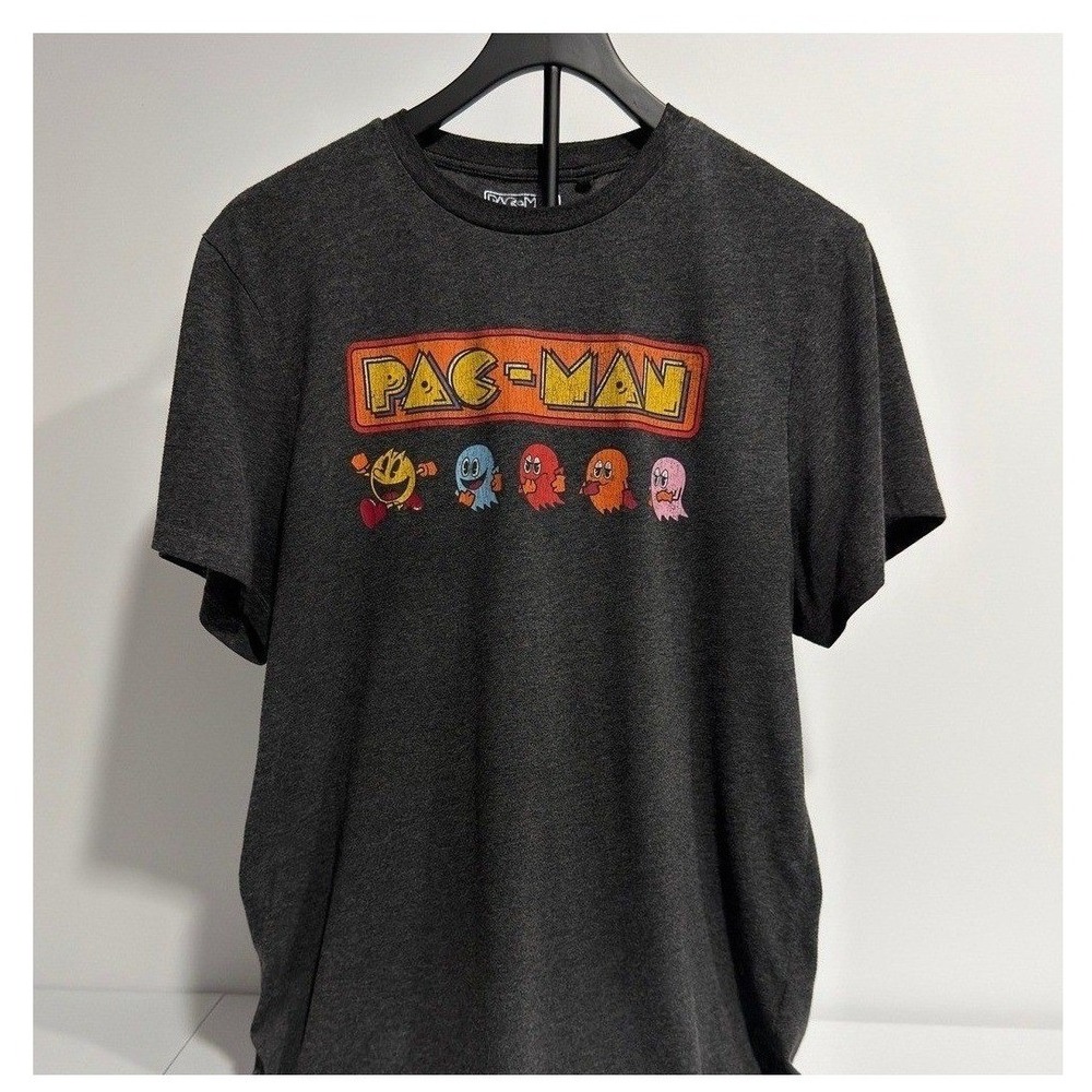 Pac-Man Graphic T-Shirt Mens Charcoal Grey Poetic Brands Retro Arcade Ghosts XL